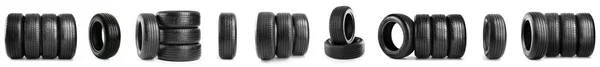 Set Car Tires Isolated White — Fotografia de Stock