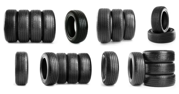 Set Car Tires Isolated White — 스톡 사진