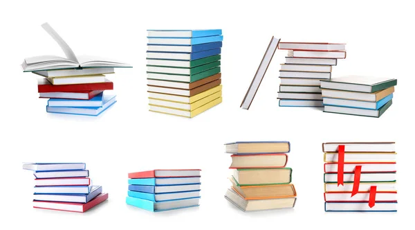 Many Stacks Books Isolated White — Zdjęcie stockowe