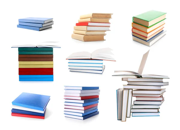 Many Stacks Books Isolated White — 스톡 사진