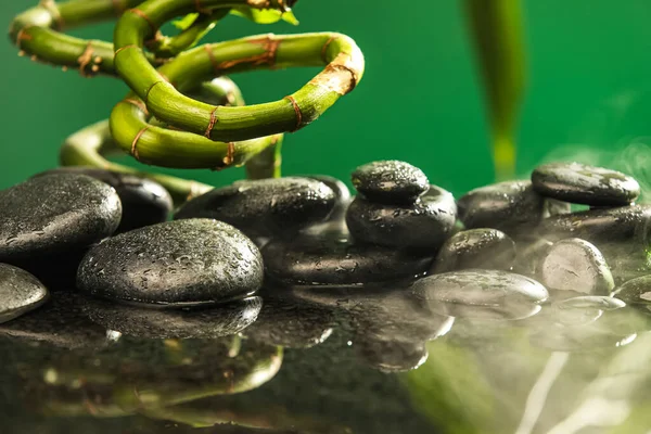 Spa Stones Water Bamboo Green Background —  Fotos de Stock