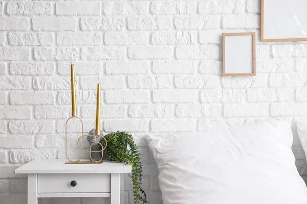 Holder Green Candles Table Bedroom — Foto Stock