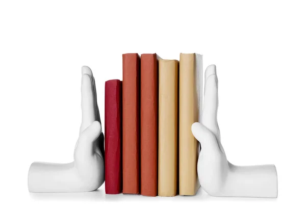 Books Stands Shape Hands White Background — Fotografia de Stock