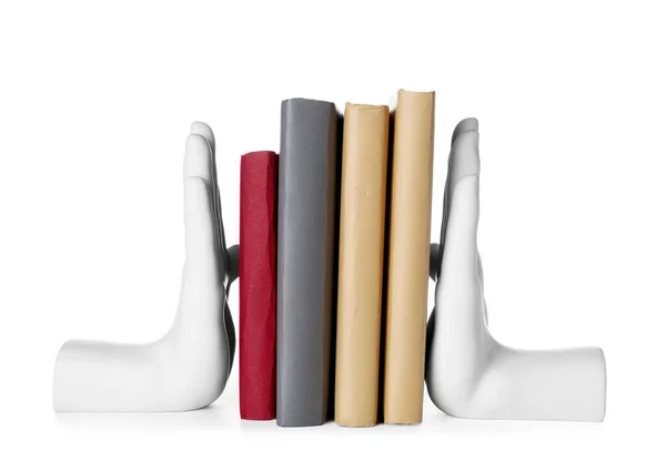 Books Stands Shape Hands White Background — Foto de Stock
