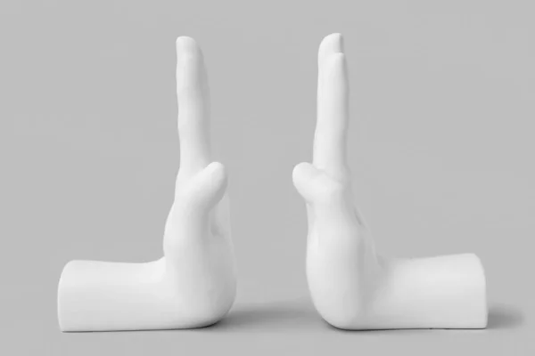 Bookend Shape Hands Grey Background — 스톡 사진