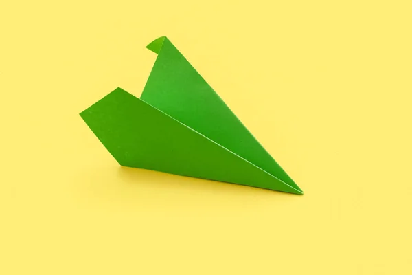 Green Paper Plane Yellow Background — 图库照片