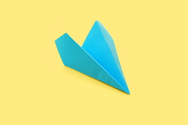 Blue Paper Plane Yellow Background — Photo
