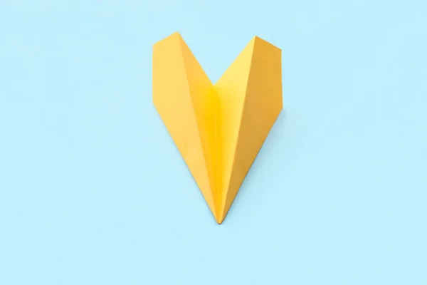 Yellow Paper Plane Blue Background — Stock Photo, Image