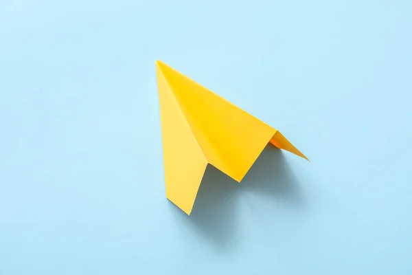 Yellow Paper Plane Blue Background — 图库照片