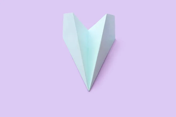 Blue Paper Plane Lilac Background — 图库照片