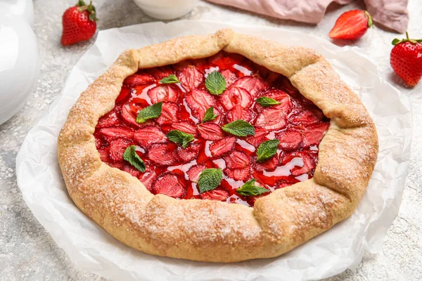 Tasty Strawberry Galette Table Closeup — Stock Photo, Image