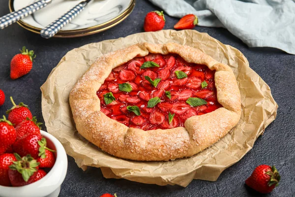 Delicious Strawberry Galette Dark Background — Stock fotografie