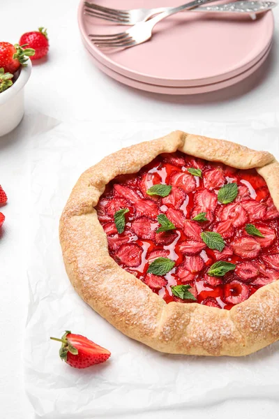 Delicious Strawberry Galette Light Background — Photo