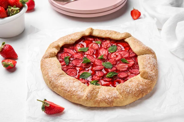 Tasty Strawberry Galette Light Background — Photo