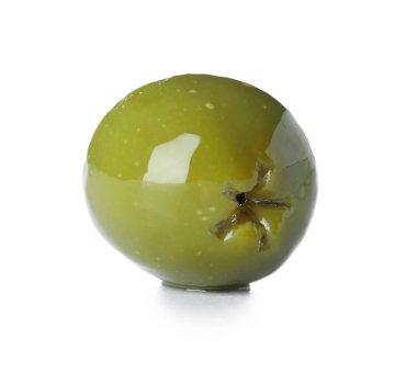 Delicious green olive isolated on white background