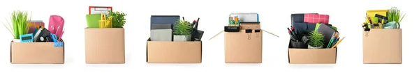 Boxes Personal Things Dismissed Workers White Background — Fotografia de Stock