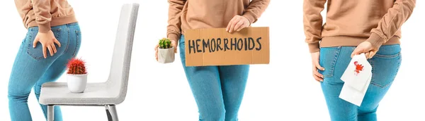 Set Woman Hemorrhoids White Background — Stok fotoğraf