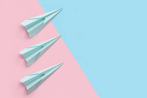 Paper Planes Pink Blue Background — Photo