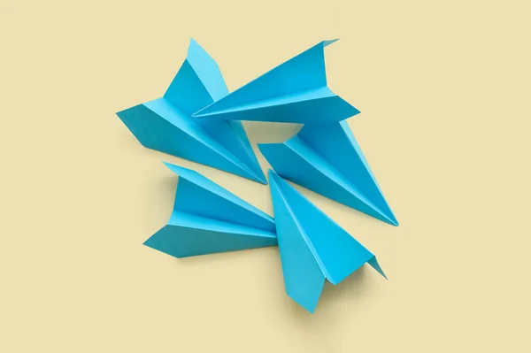 Blue Paper Planes Beige Background — 图库照片