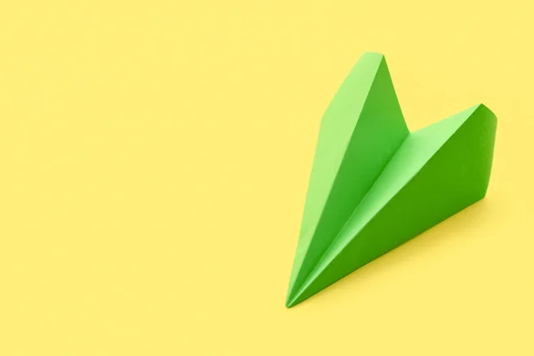 Green Paper Plane Yellow Background — Stock Photo, Image