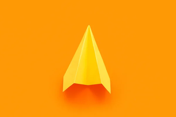 Yellow Paper Plane Orange Background — 스톡 사진