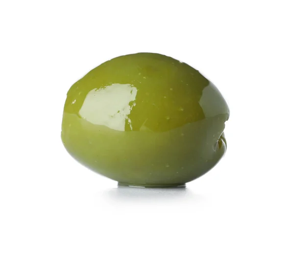 One Delicious Green Olive White Background — 스톡 사진