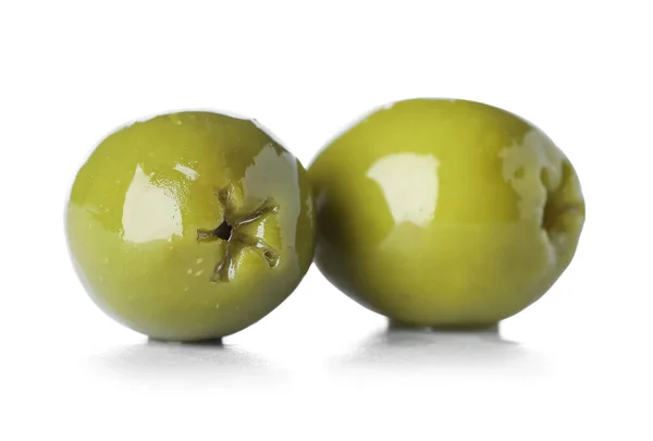 Delicious Green Olives Isolated White Background — Stock Photo, Image