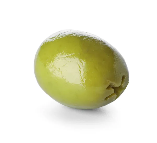 Jednu Zelenou Olivu Bílém Pozadí — Stock fotografie
