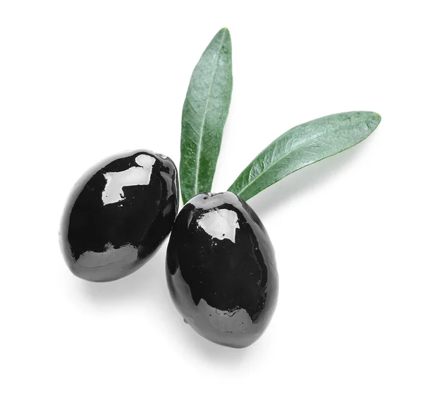 Two Black Olives White Background — Foto Stock