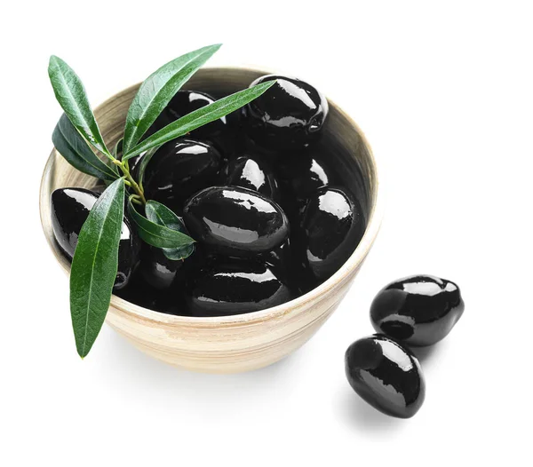 Bowl Full Black Olives White Background — Zdjęcie stockowe