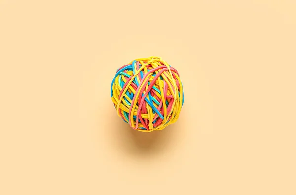 Ball Made Colorful Rubber Bands Color Background — Foto Stock