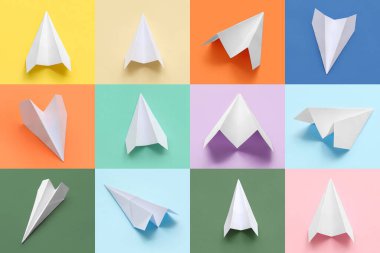 Many paper planes on colorful background