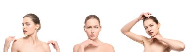 Set of beautiful young woman with healthy skin isolated on white
