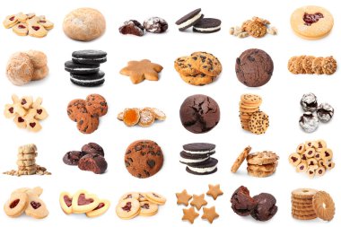 Set of different sweet cookies isolated on white