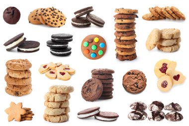 Set of different sweet cookies isolated on white