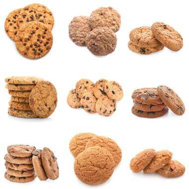 Set of different sweet cookies isolated on white