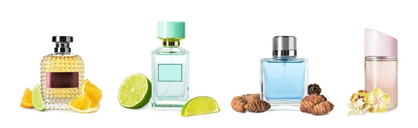 Set Different Perfumes Isolated White — Stock Photo, Image