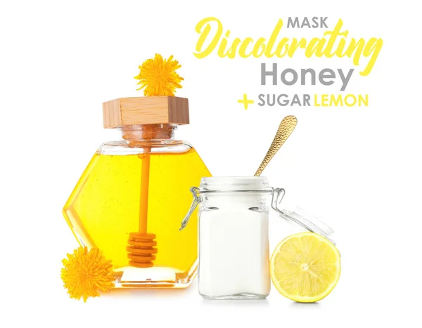 Honey Sugar Lemon Cosmetic Mask White Background — Fotografia de Stock