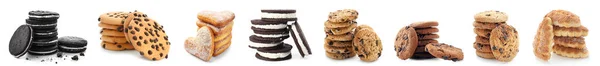 Set Different Sweet Cookies Isolated White — Stockfoto