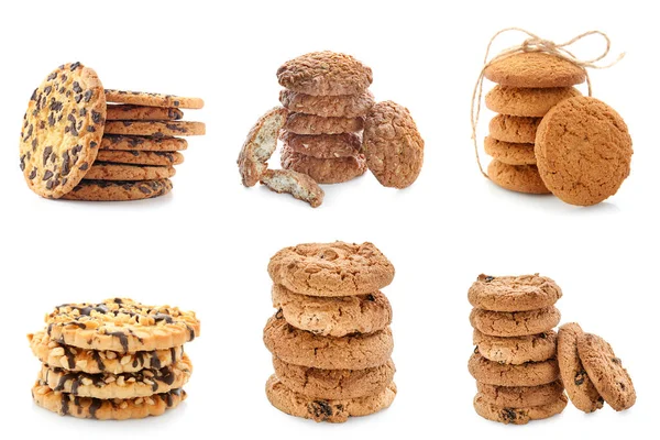 Set Different Sweet Cookies Isolated White — Fotografia de Stock