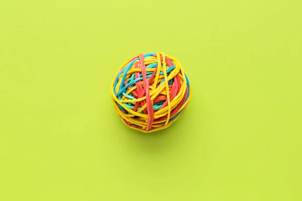 Colorful Rubber Band Ball Green Background — Foto de Stock