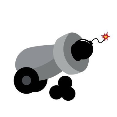 Cannon and balls on white background