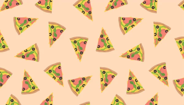 Many Slices Delicious Pizza Beige Background Pattern Design — Stockvector