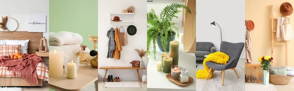 Collage Cozy Interiors Autumn Decor — 스톡 사진