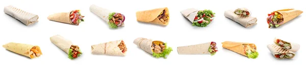 Set Tasty Fresh Doner Kebab Isolated White — 스톡 사진