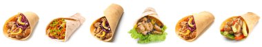 Set of tasty fresh doner kebab isolated on white
