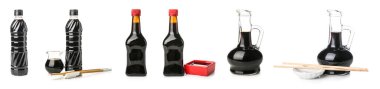 Set of soy sauce on white background 