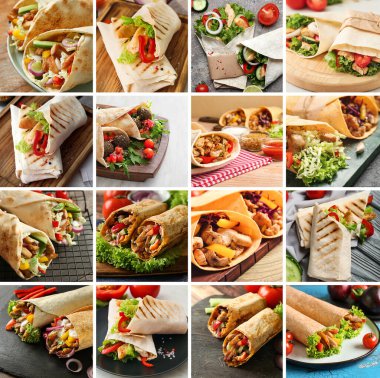 Collage with tasty fresh doner kebab
