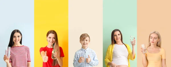 Set People Drinking Water Colorful Background — 스톡 사진