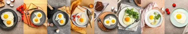 Collage Tasty Fried Eggs Top View — 스톡 사진
